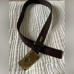 Columbia Sportswear Vintage Brown Men's Leather Belt with Deer Brass Buckle